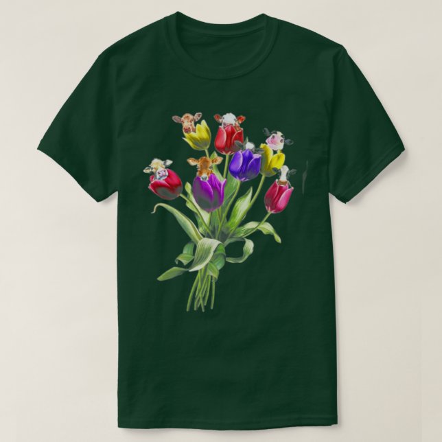 Camiseta Vacas Engraçadas Tulip Flor Primavera Tree Hippie (Frente do Design)