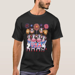 Camiseta Vacas Fofas Fogo de Artifício de 4 de Julho EUA Ba
