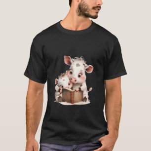 Camiseta vacas lendo livro engraçado para mulheres e menina