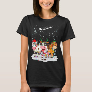 Camiseta Vacas Rena Santa Chapéu Luzes de Natal Natal