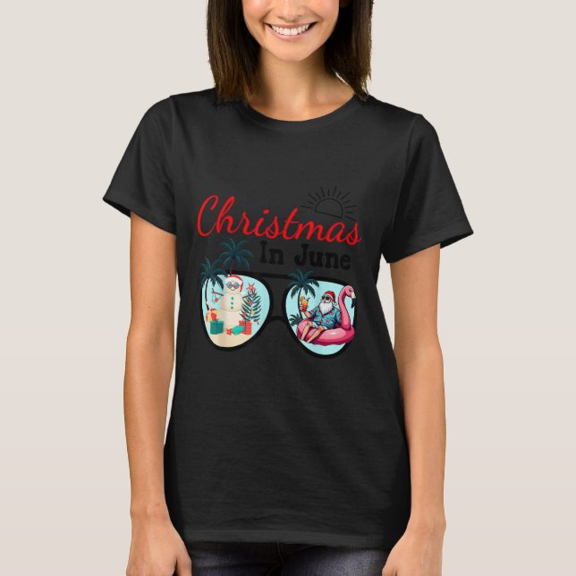 Camiseta Vacation Christmas In June Sungles Santa Flamingo  (Frente)