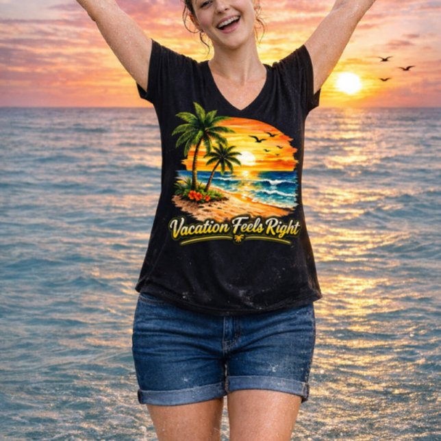 Camiseta Vacation Feels Right Island V-Neck Shirt USA (Criador carregado)