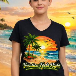 Camiseta Vacation Feels Right Ocean Sunset V-Neck Tee USA