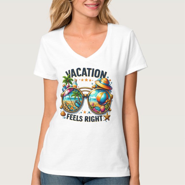 Camiseta Vacation Feels Right Women’s V-Neck T-Shirt USA (Frente)