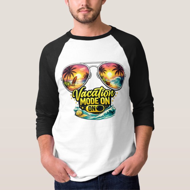 Camiseta Vacation Mode On Feels Like Beach Holiday Raglan (Frente)