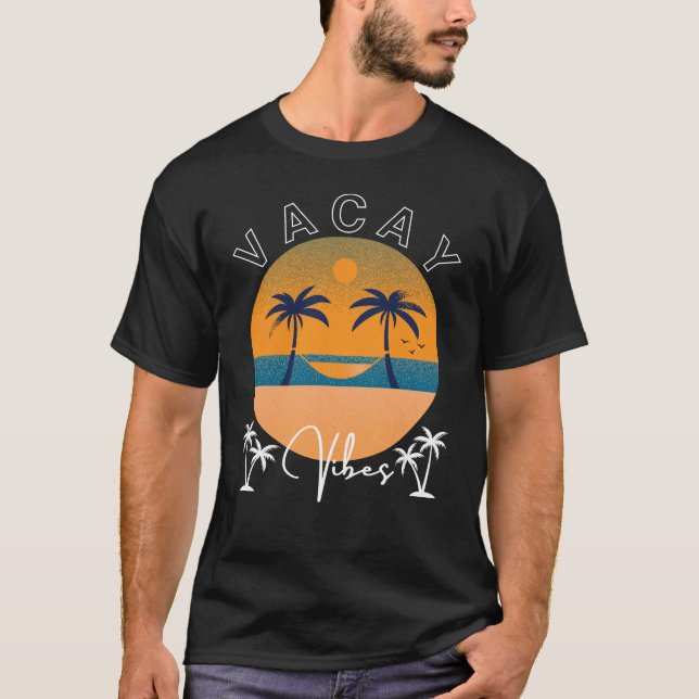 Camiseta Vacay Vibes Sunset and Palm Trees Men (Frente)