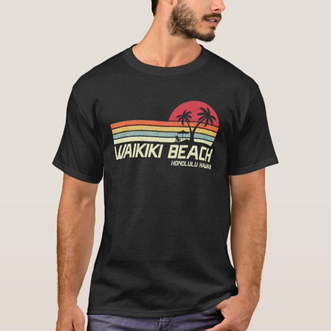 Camiseta Vacinação de Verão Vintage Honolulu Hawaii Waikiki (Frente)