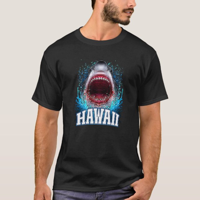 Camiseta Vacinação havaiana com tubarão branco Excelente de (Frente)