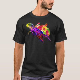Camiseta Vacine Beach Hawaiian Tie Dye Sea Turtle Flowers