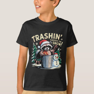 Camiseta Vagando pela Neve Natal Raccoon Engraçado H