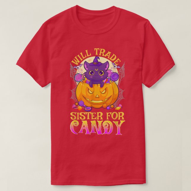 Camiseta Vai Trocar Irmã Por Candy Cute Halloween 2422 (Frente do Design)