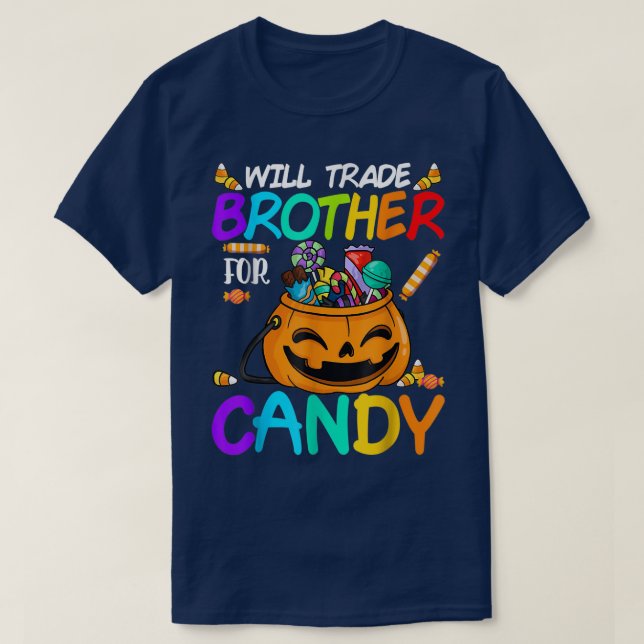 Camiseta Vai Trocar Irmão Por Candy Halloween Engraçado Pum (Frente do Design)