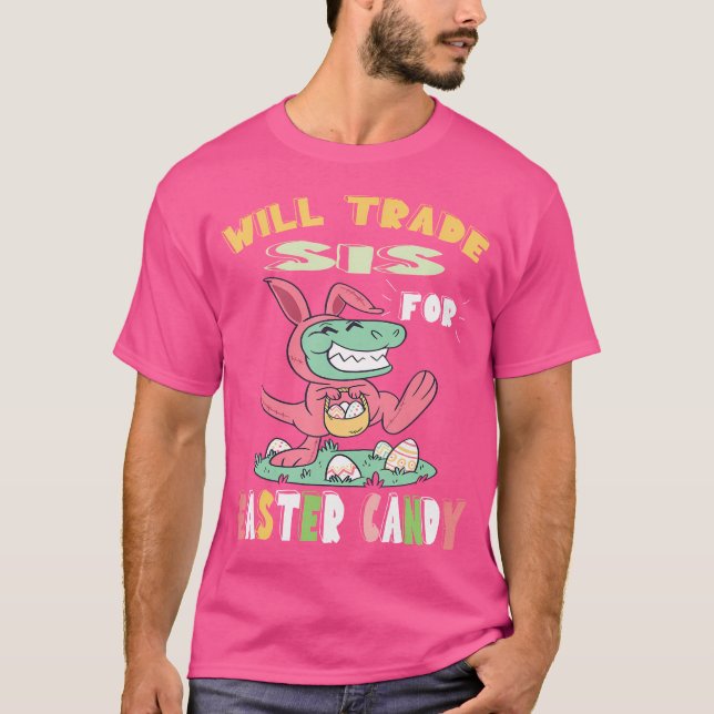 Camiseta Vai Trocar Sis Por Dinossauro De Páscoa, T Rex Bun (Frente)