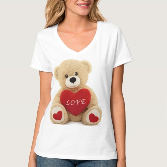 Camiseta Vaishno Soft Toys Teddy Bear com Coração Vermelho  (Frente)