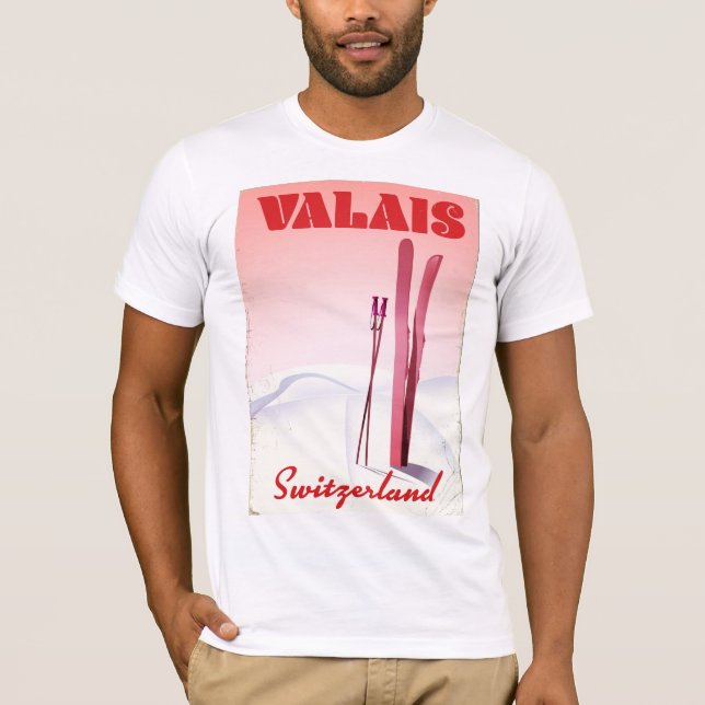 Camiseta valais Suiça vintage style ski poster (Frente)