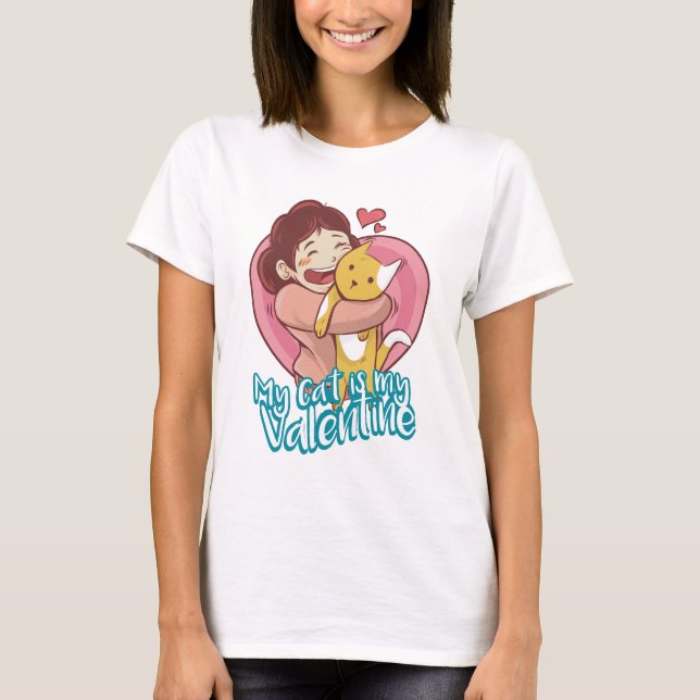 Camiseta Valentine Cat Women White (Frente)
