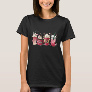 Camiseta Valentine Coffee Latte Lover Pink Heart Funny Vale