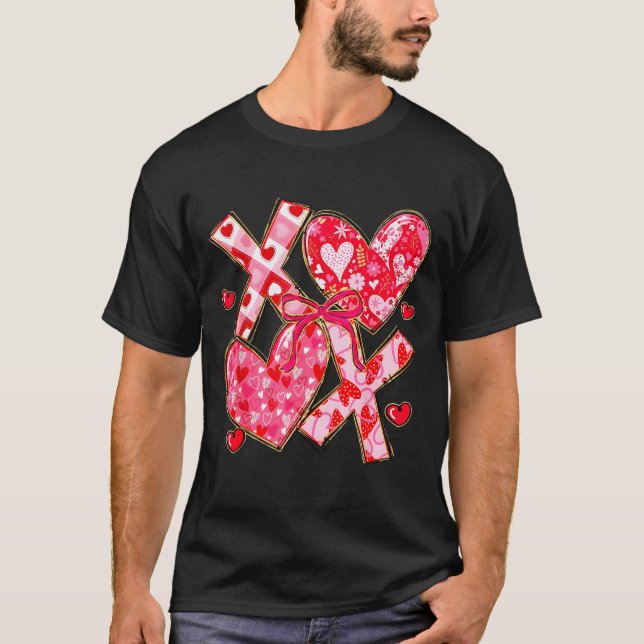 Camiseta Valentine Coquette Bow Xoxo Hearts Lover Girl Wome (Frente)