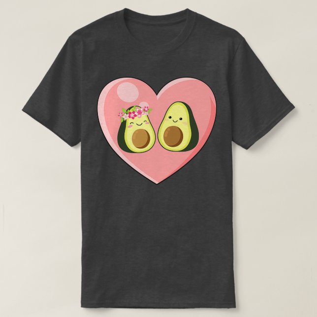 Camiseta Valentine Day Love Cute Avocado Casal Hug (Frente do Design)