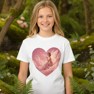 Camiseta Valentine Fairy on Pink Clouds Fantasy Art