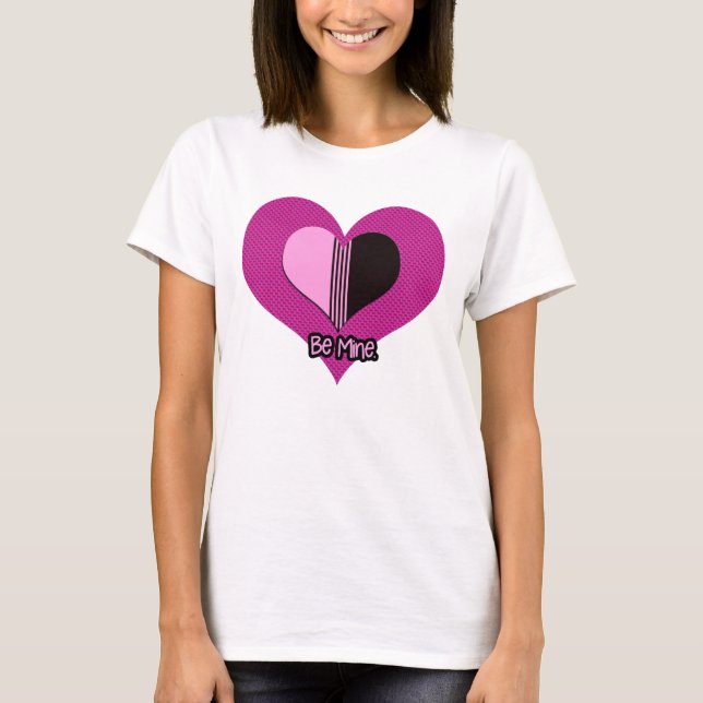 Camiseta Valentine Heart Pink and Black Be Mine (Frente)