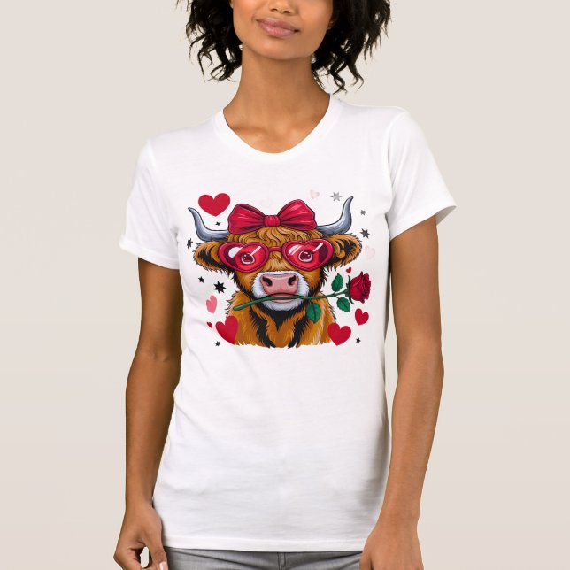 Camiseta Valentine Highland Cow PNG Sublimation Des (Frente)