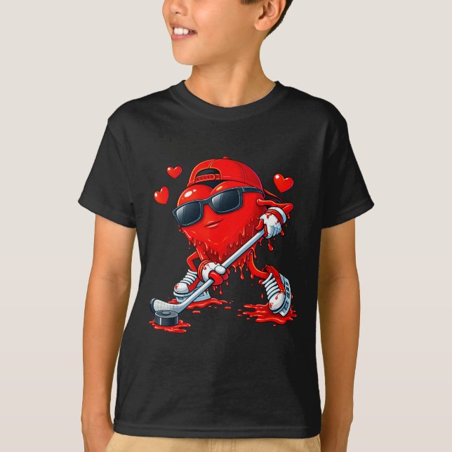 Camiseta Valentine Hockey Heart Drip Srt Love Valentines Da (Frente)
