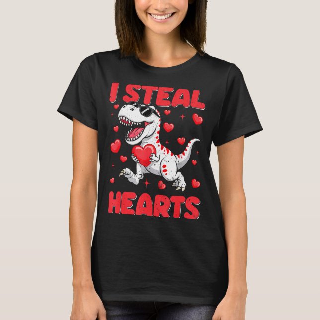 Camiseta Valentine I Steal Hearts Trex Dino Toddler Kids Ba (Frente)