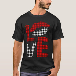 Camiseta Valentine Love Lips Striped Plaid