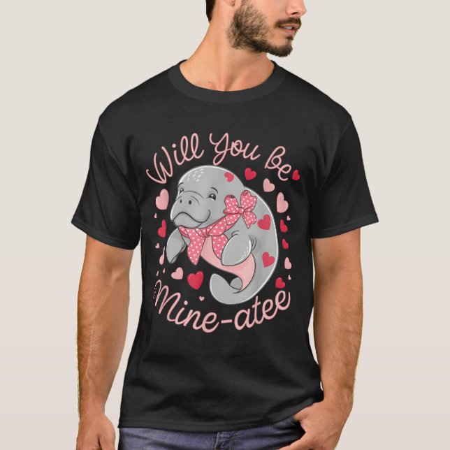 Camiseta Valentine Manatee Cute Animal Hearts Will You Be M (Frente)