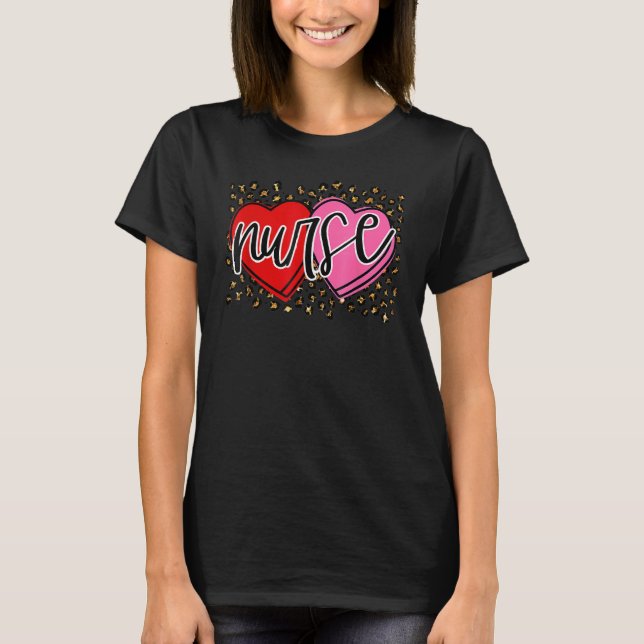 Camiseta Valentine Nurse Retro Heart Leopard Happy Valentin (Frente)