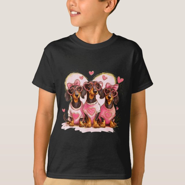 Camiseta Valentine’s Day Dog Cute Dachshund Dogs For Dog Mo (Frente)