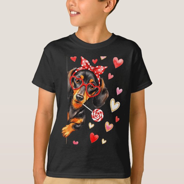 Camiseta Valentine’s Day Dog Cute Dachshund Dogs For Dog Mo (Frente)