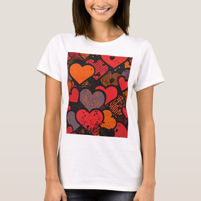 Camiseta Valentine’s Day Heart Pattern – Retro Pop Art (Frente)