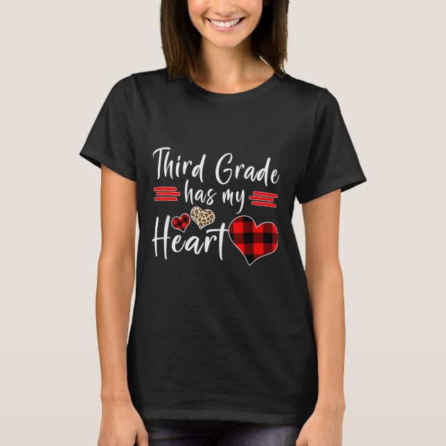 Camiseta Valentine’s Day Third Grade Has My Heart Plaid Tea (Frente)