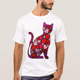 Camiseta Valentine Stained Glass Cat Heart | Retro Mosaic