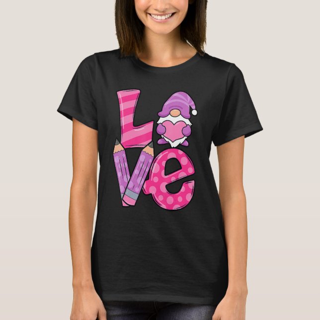 Camiseta Valentine Teacher Squad Gnome Love Sweethearts Hea (Frente)