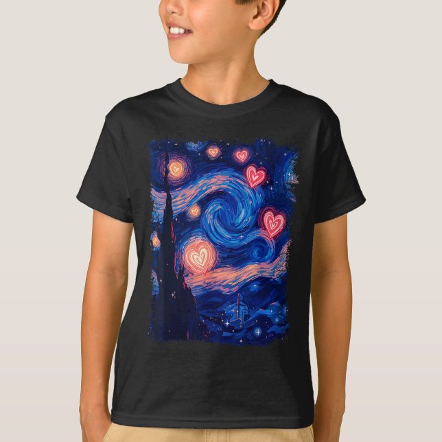 Camiseta Valentine Van Gogh Starry Night Heart Matching Cou (Frente)