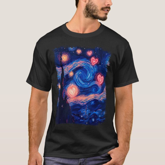 Camiseta Valentine Van Gogh Starry Night Heart Matching Cou (Frente)