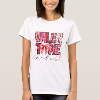 Camiseta Valentine Vibes Valentines Day Pink Bow Girl Women