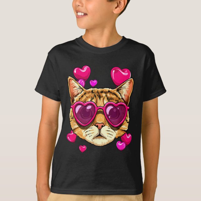 Camiseta Valentines Ca Kitten Wearing Sungl Heart Cat Lover (Frente)