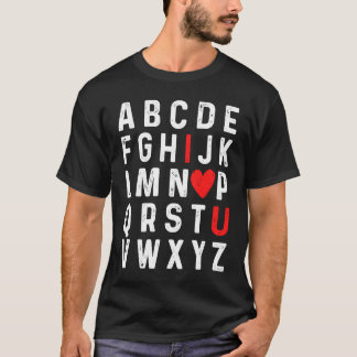 Camiseta Valentines Day Alphabet ABC I Love You Red Heart