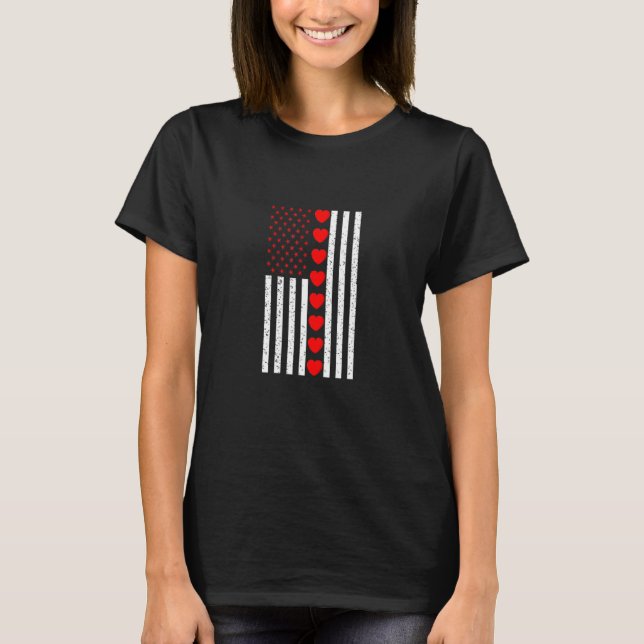 Camiseta Valentine's Day American Flag With Hearts, U S Fla (Frente)