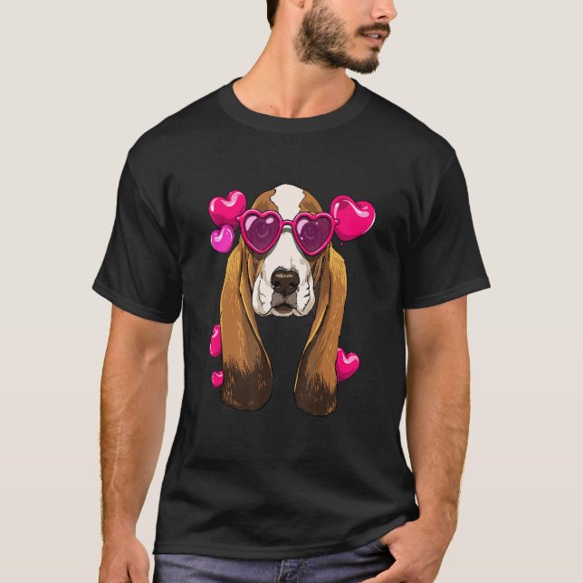Camiseta Valentines Day Basset Hound Heart Couples Basset H (Frente)