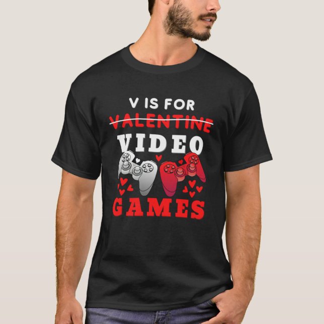 Camiseta Valentines Day boys kids son V Is For Video Games  (Frente)