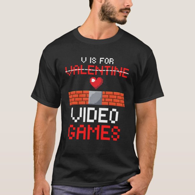 Camiseta Valentines Day boys kids son V Is For Video Games  (Frente)