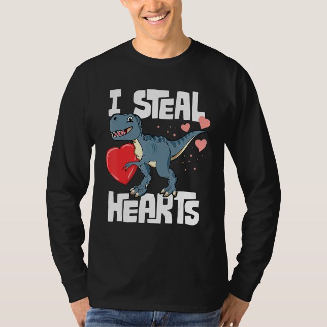Camiseta Valentines Day Boys T Rex Dinosaur I Steal Hearts (Frente)
