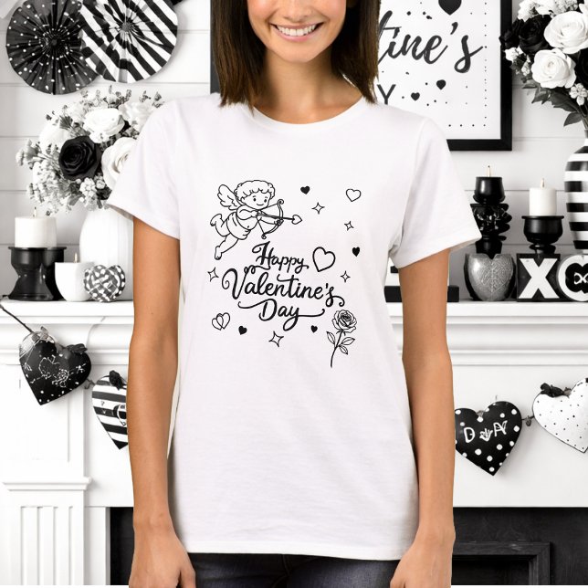 Camiseta Valentines Day Cherub & Romantic Doodle Design (Criador carregado)