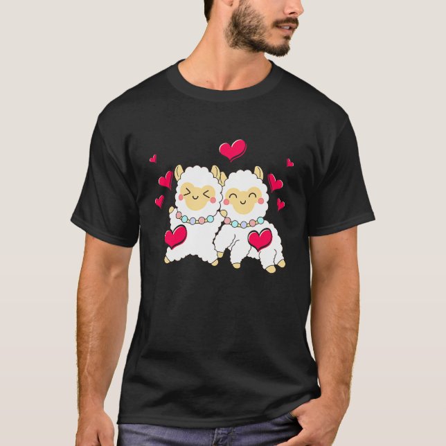 Camiseta Valentines Day Cute Alpaca  Boyfriend Girlfriend (Frente)