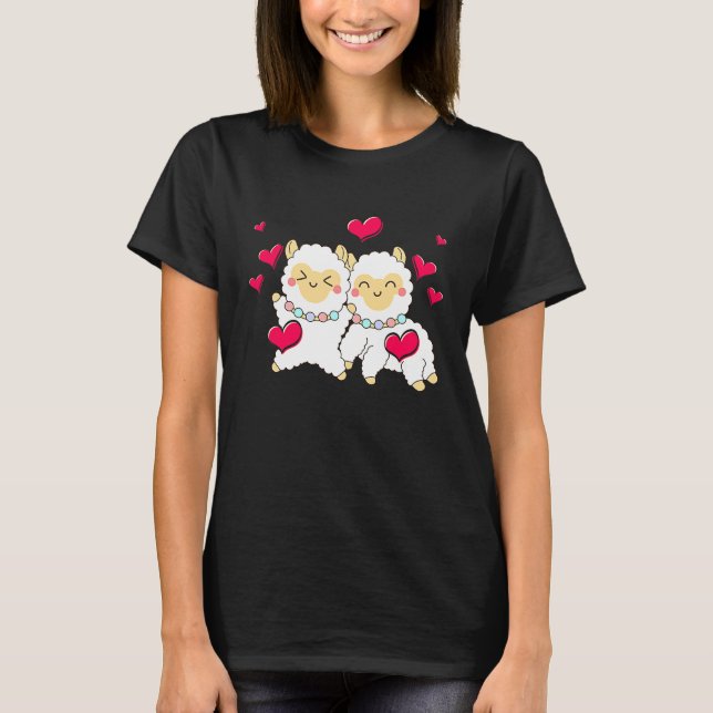 Camiseta Valentines Day Cute Alpaca  Boyfriend Girlfriend (Frente)